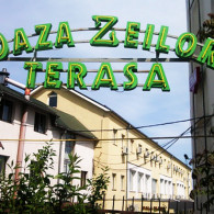 Firma exterioara din litere de tabla galvanizata vopsita, cu tub de neon modelat pe fata literelor.